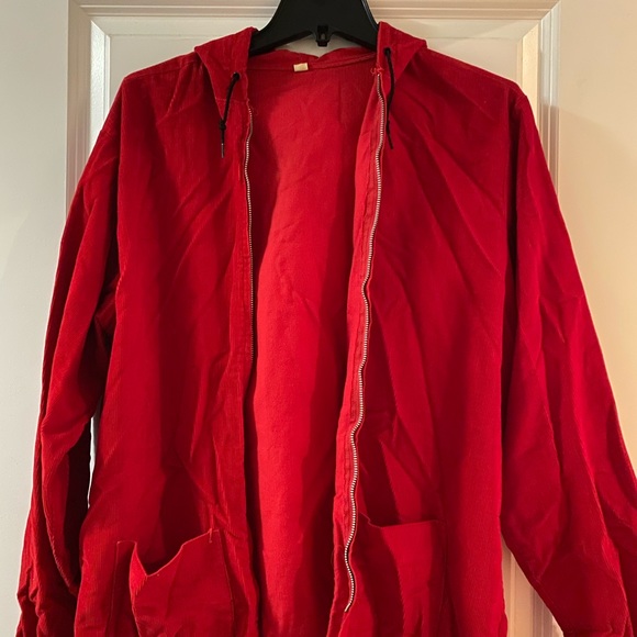 Vintage Red Corduroy Jacket w/ Hood L - Picture 2 of 2